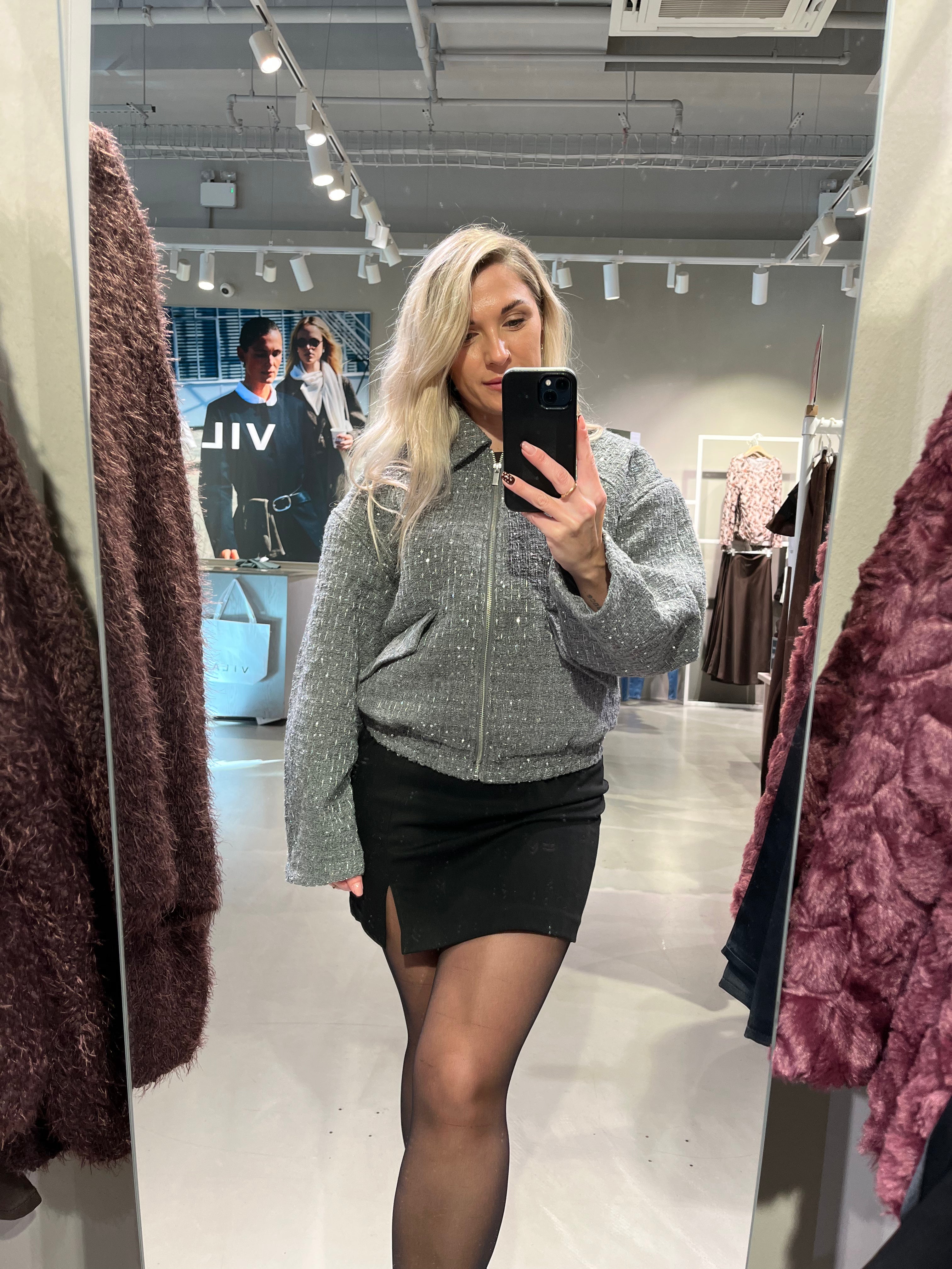 VIALICIA Bomber Jacket - Dark Grey Melange